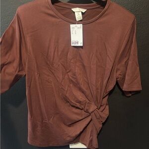 H&M Short Sleeve Knot Front Tee - Brown